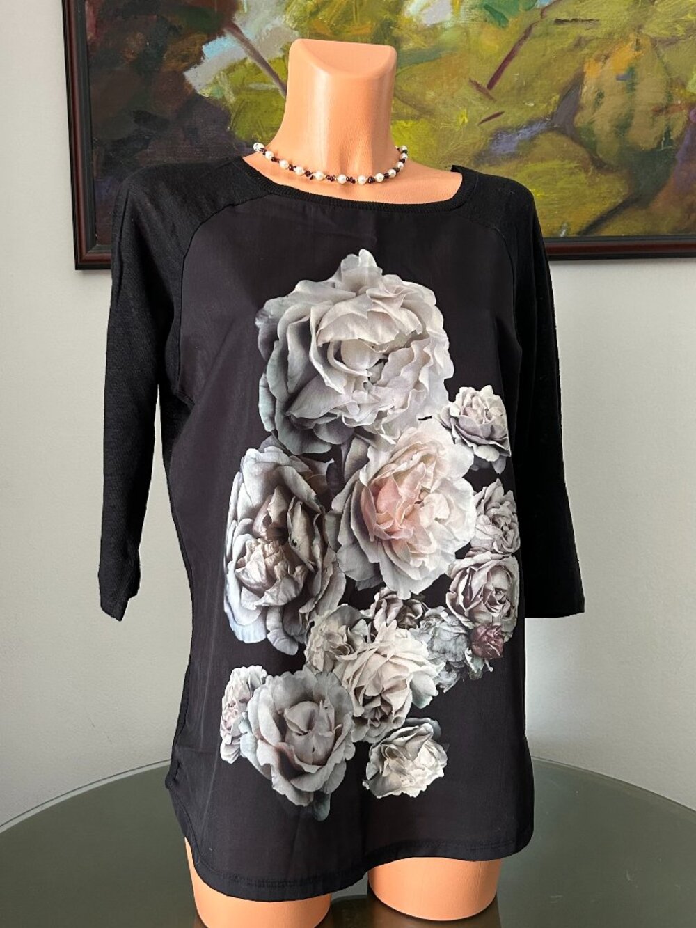 Zara Black Blouse w/ Rose Print Design